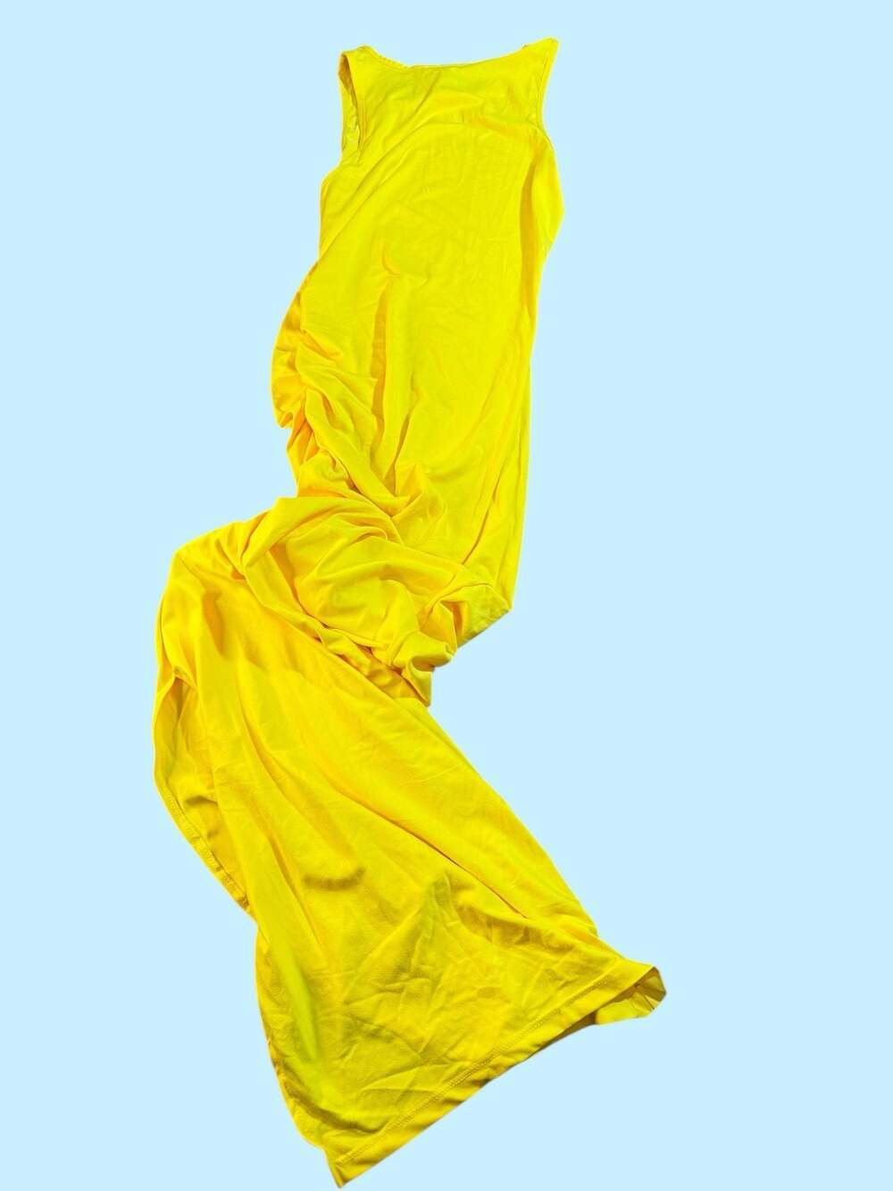 Capella Yellow Ruched Side Knot Sleeveless Maxi Dress Size Small - Picture 5 of 8